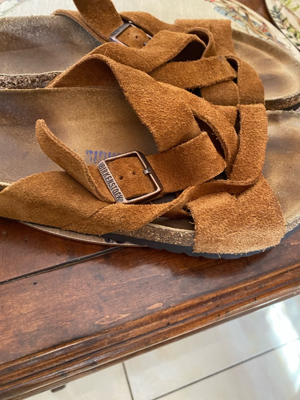 Birkenstock Suede Strappy Sandals in Chestnut